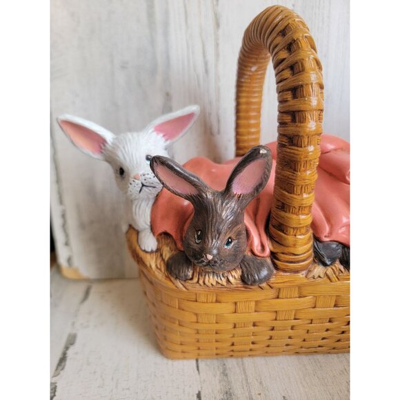 Avon Springtime Collection Ceramic Bunny Rabbit with Easter  Vintage ceramic Easter Bunny basket unique rabbits spring‎ home decor